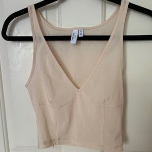 & Other Stories Mesh Fitted Crop Tank Top Light Pink Size 2